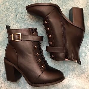 Women's Black Block Lace Up Booties
